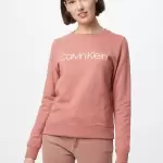 Calvin Klein - Bluză de molton roz pal / alb