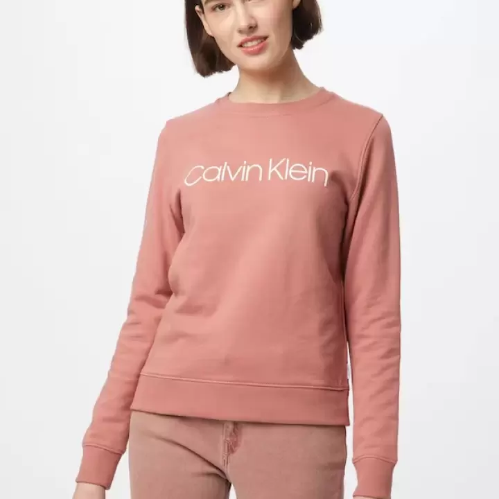 Calvin Klein - Bluză de molton roz pal / alb