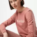 Calvin Klein - Bluză de molton roz pal / alb