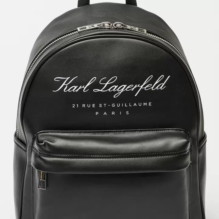 Karl Lagerfeld - Rucsac de piele ecologica cu imprimeu logo Hotel Karl